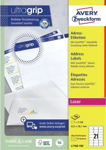 AVERY Zweckform Etichette per indirizzi 63,5 x 38,1mm Bianco