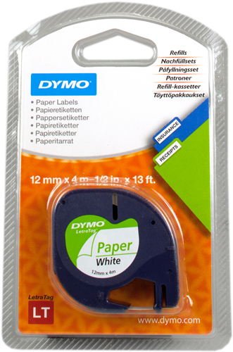 DYMO Etichette di carta LetraTAG 12mm x 4m Nastro Nero su bianco